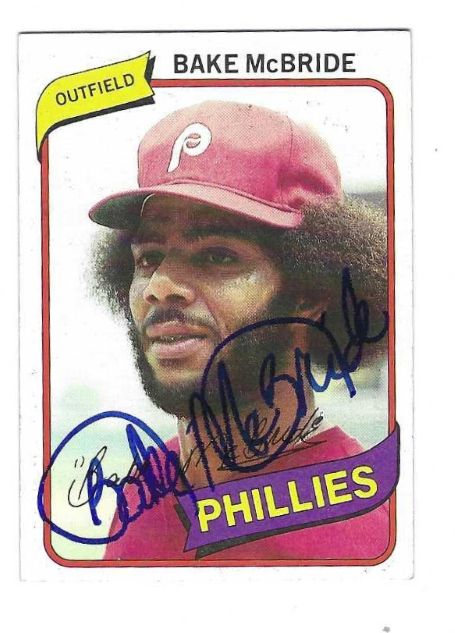 Autographed BAKE MCBRIDE Philadelphia Phillies 1980 Topps Card
