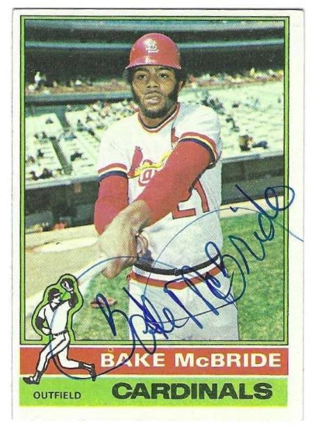 Autographed BAKE MCBRIDE St. Louis Cardinals 1976 Topps Card