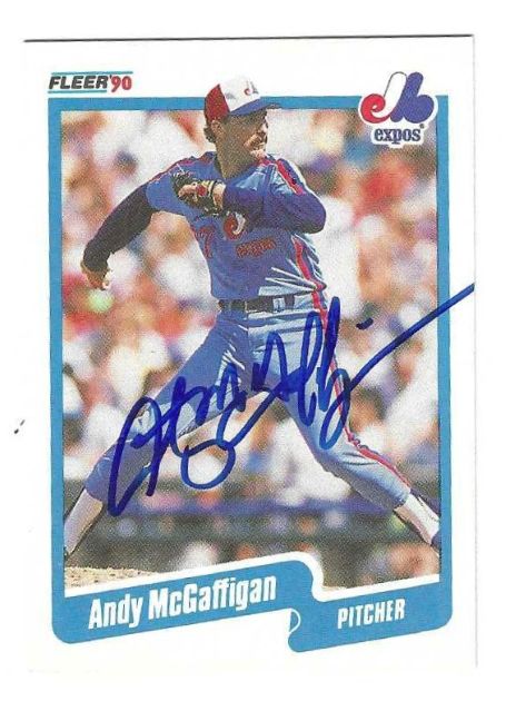 Autographed ANDY MCGAFFIGAN Montreal Expos 1990 Fleer Card