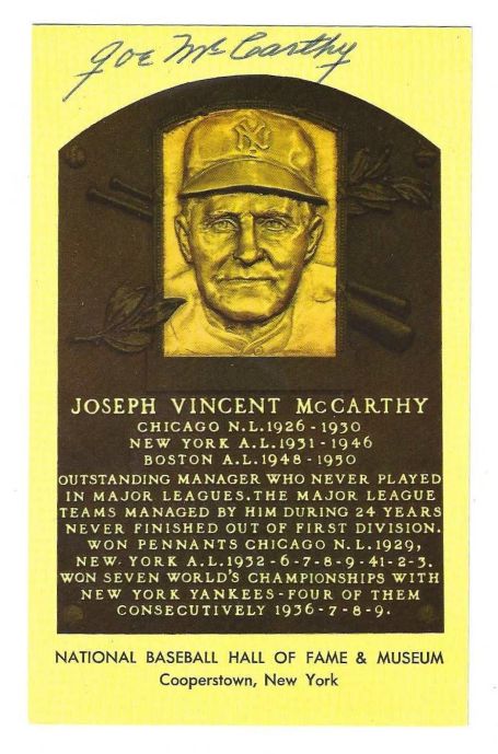 Autographed Joe McCarthy  Hall of Fame Gold Plaque Postcard