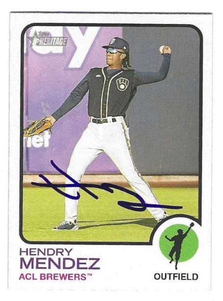 Autographed HENDRY MENDEZ ACL Brewers 2022 Topps Heritage Minors Card