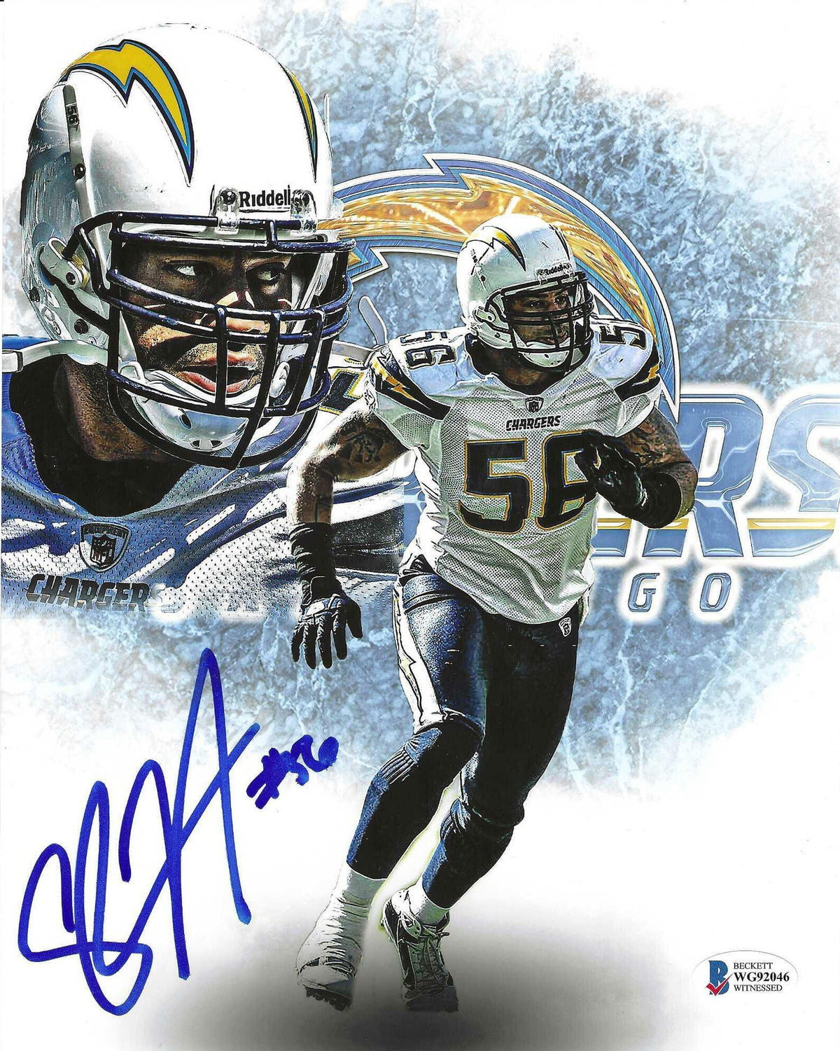 Autographed SHAWNE MERRIMAN 8X10 San Diego Chargers photo Beckett Witness