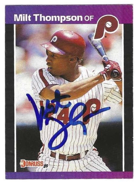 Autographed MILT THOMPSON Philadelphia Phillies 1989 Donruss Card