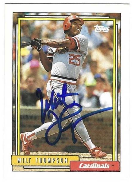 Autographed MILT THOMPSON St. Louis Cardinals 1992 Topps Card