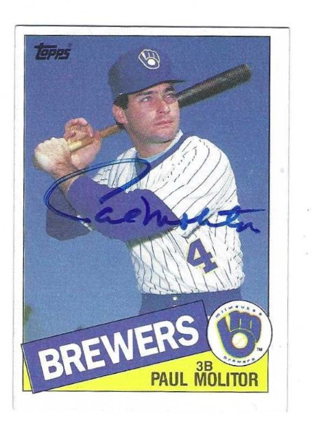 Autographed PAUL MOLITOR Milwaukee Brewers 1985 Topps Card