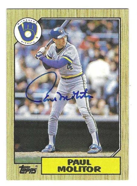Autographed PAUL MOLITOR Milwaukee Brewers 1987 Topps Card