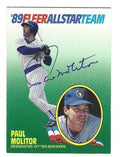 Autographed PAUL MOLITOR Milwaukee Brewers 1989 Fleer All Star Team Card