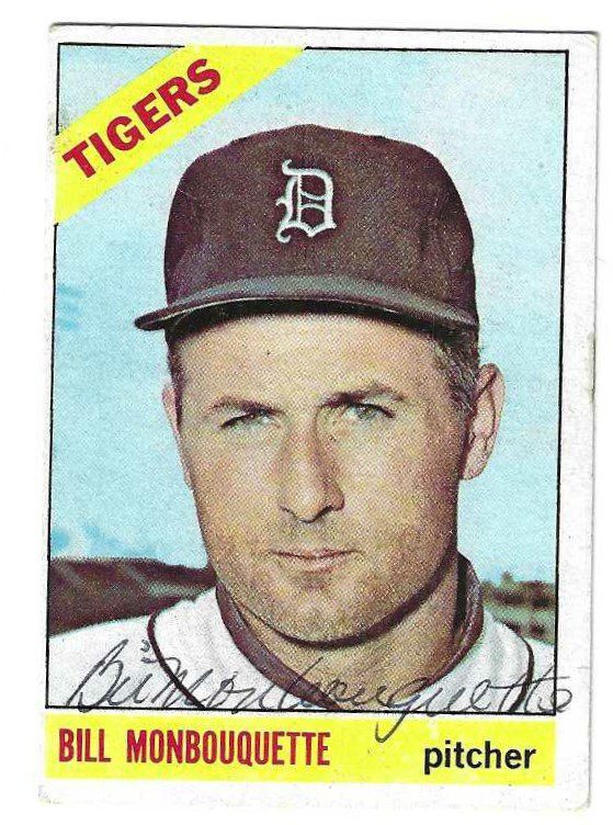 Autographed BILL MONBOUQUETTE Detroit Tigers 1966 Topps Card