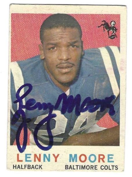 Autographed LENNY MOORE Baltimore Colts 1959 Topps card