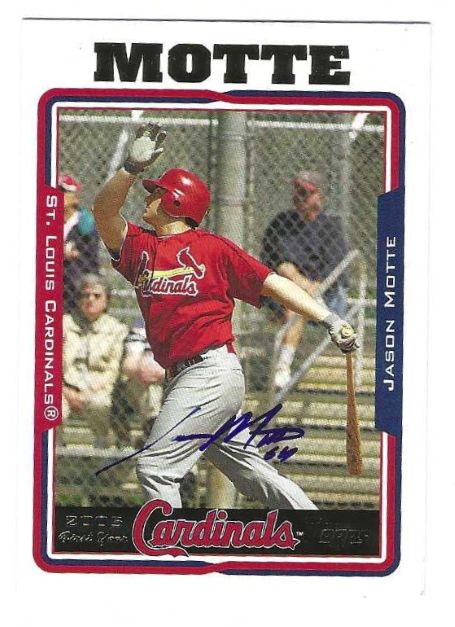 Autographed JASON MOTTE St. Louis Cardinals 2005 Topps Card