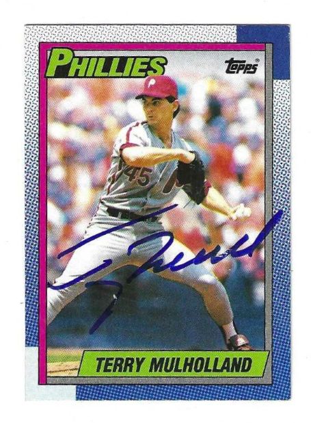Autographed TERRY MULHOLLAND Philadelphia Phillies 1990 Topps Card