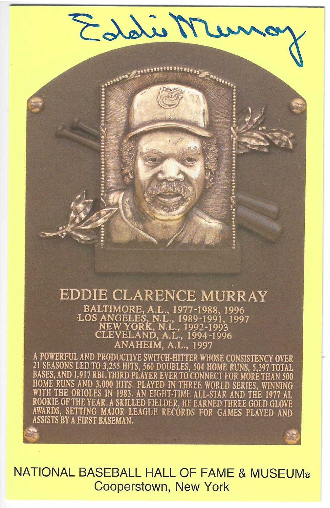 Autographed Eddie Murray Hall of Fame Gold Plaque Postcard