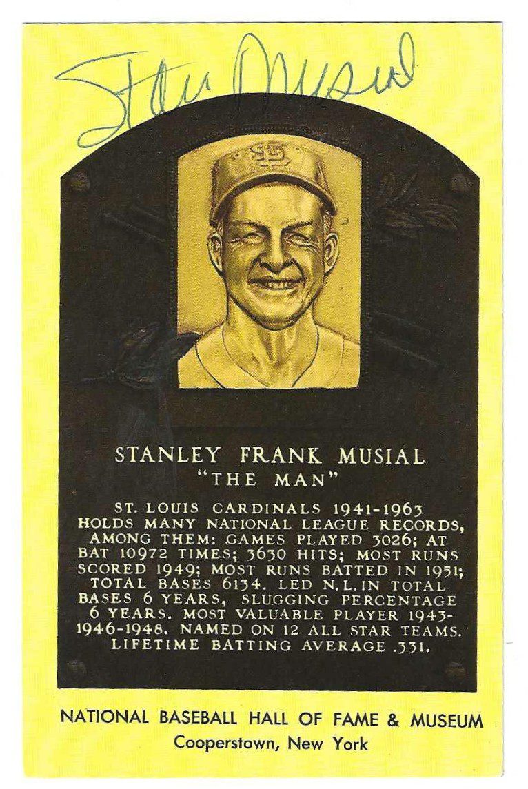 Autographed Stan Musial Hall of Fame Gold Plaque Postcard