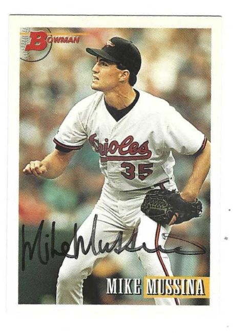 Autographed MIKE MUSSINA Baltimore Orioles 1993 Bowman Card