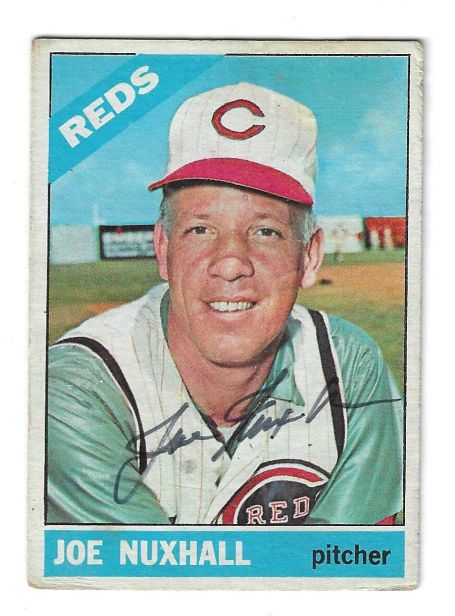 Autographed JOE NUXHALL Cincinnati Reds 1966 Topps Card