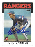 Autographed PETE O'BRIEN Texas Rangers 1986 Topps Card