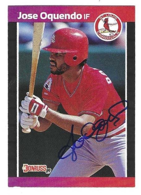 Autographed JOSE OQUENDO St. Louis Cardinals 1989 Donruss Card