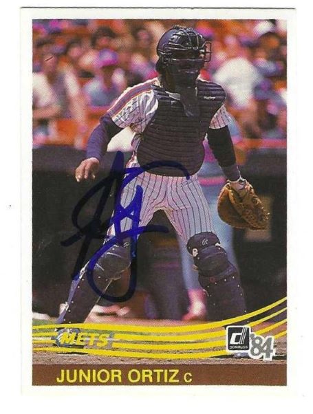 Autographed JUNIOR ORTIZ New York Mets 1984 Donruss Card #319