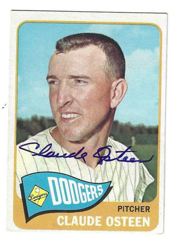 Autographed CLAUDE OSTEEN Los Angeles Dodgers 1965 Topps Card