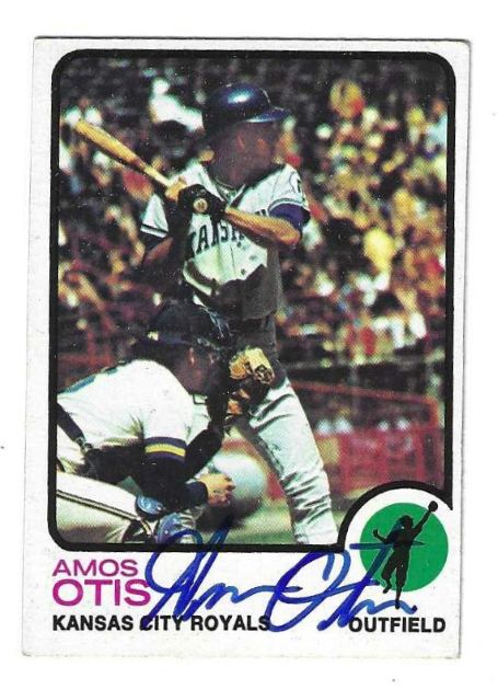 Autographed AMOS OTIS Kansas City Royals 1973 Topps Card