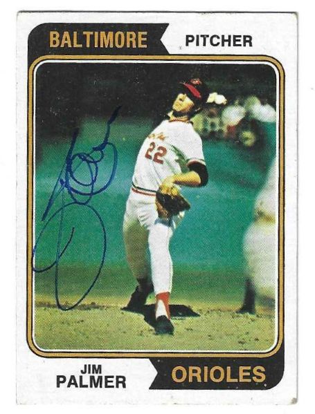 Autographed JIM PALMER Baltimore Orioles 1974 Topps Card
