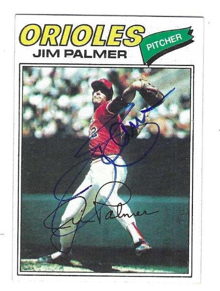 Autographed JIM PALMER Baltimore Orioles 1977 Topps Card