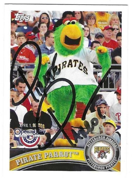 Autographed PIRATE PARROT  2011 Topps Opening Day Card