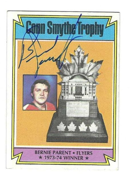 Autographed  Bernie Parent 1974-75 Topps Philadelphia Flyers card #251