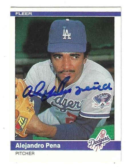 Autographed ALEJANDRO PENA Los Angeles Dodgers 1984 Fleer Card