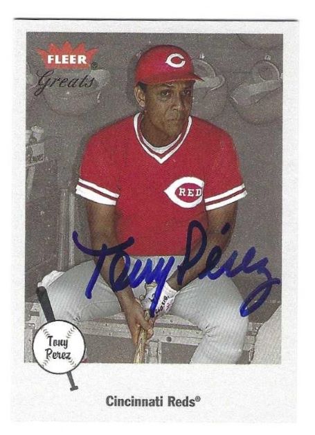 Autographed TONY PEREZ Cincinnati Reds 2002 Fleer Greats Card