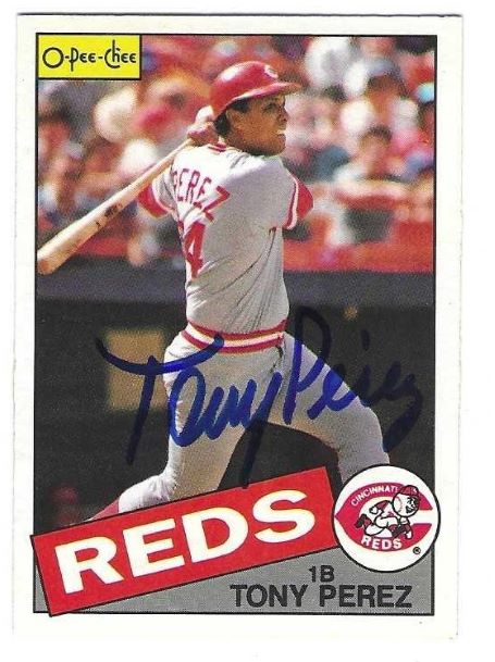 Autographed TONY PEREZ Cincinnati Reds 1985 O-Pee-Chee Card #212