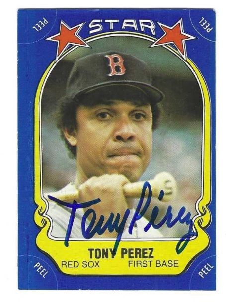 Autographed TONY PEREZ Boston Red Sox 1981 Fleer Star Sticker Card