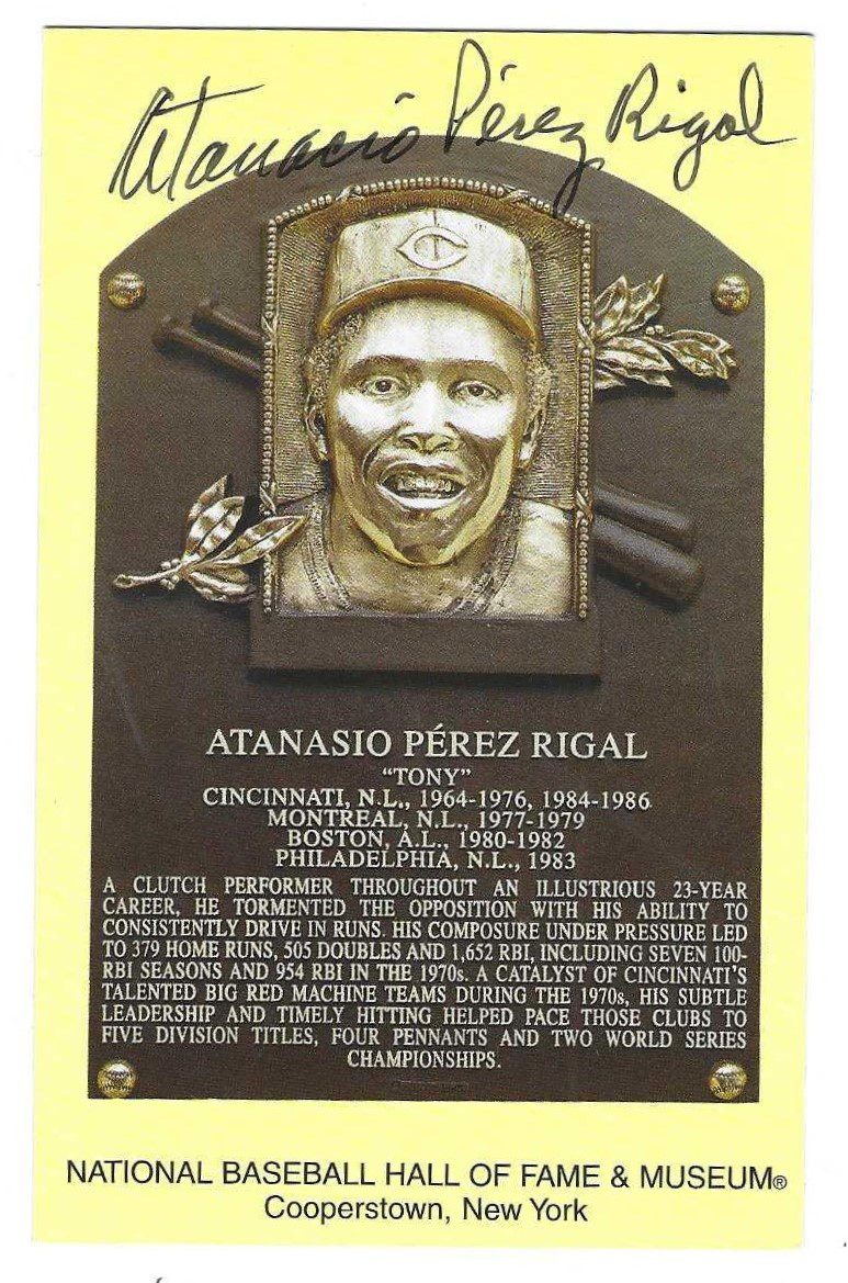 Autographed Tony Perez Hall of Fame Gold Plaque Postcard