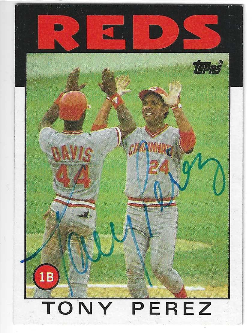 Autographed TONY PEREZ Cincinnati Reds 1986 Topps Card #85
