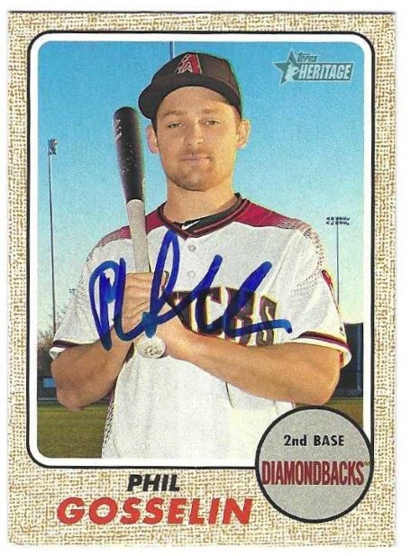 Autographed PHIL GOSSELIN Arizona Diamondbacks 2017 Topps Heritage Card
