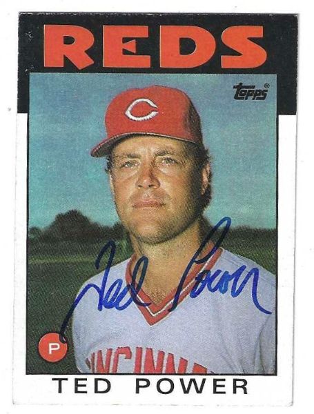 Autographed TED POWER Cincinnati Reds 1986 Topps Card