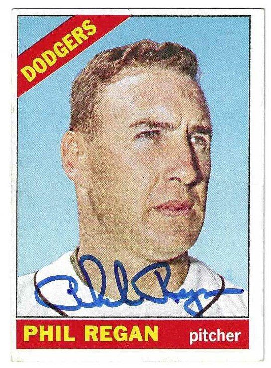 Autographed PHIL REGAN Los Angeles Dodgers 1966 Topps Card