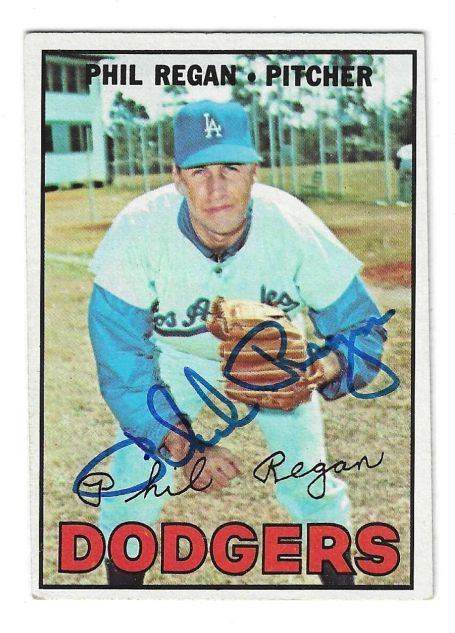 Autographed PHIL REGAN Los Angeles Dodgers 1967 Topps Card