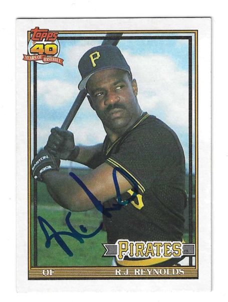 Autographed R.J. REYNOLDS Pittsburgh Pirates 1991 Topps Card