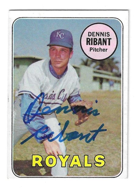 Autographed DENNIS RIBANT Kansas City Royals 1969 Topps Card