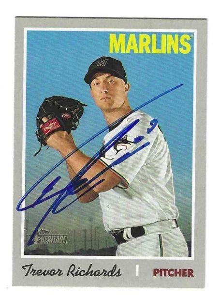 Autographed TREVOR RICHARDS Miami Marlins 2019 Topps Heritage Card