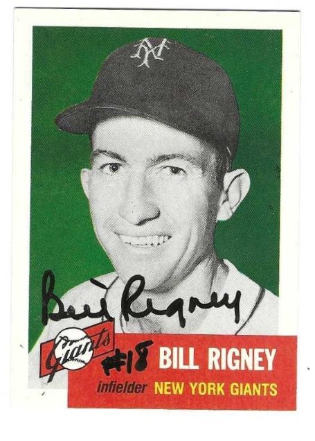 Autographed  BILL RIGNEY New York Giants 1953 Topps Archives Card