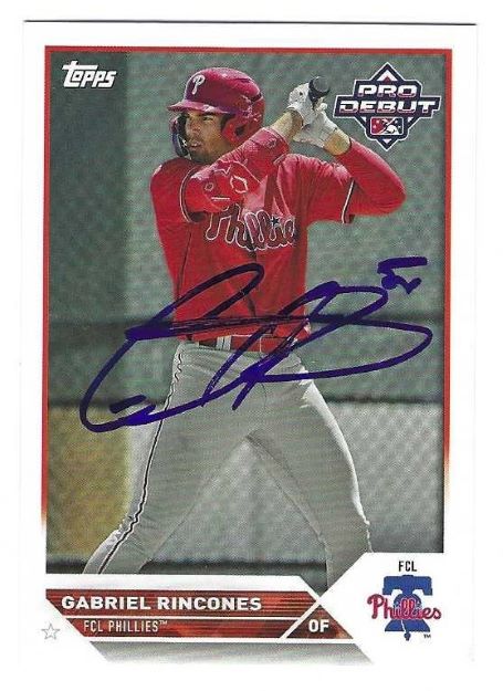 Autographed GABRIEL RINCONES Philadelphia Phillies 2023 Topps Pro Debut Card