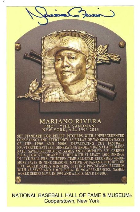 Autographed MARIANO RIVERA Hall of Fame HOF Gold Plaque Post card