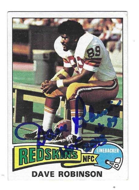 Autographed Dave Robinson Washington Redskins 1975 Topps Card