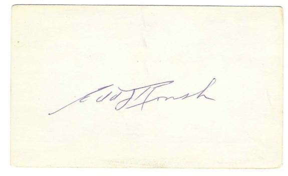 AUTOGRAPHED SIGNED EDD ROUSH 3x5 Index card
