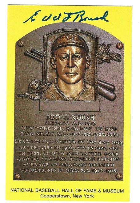 Autographed Edd Roush Hall of Fame Gold Plaque Postcard