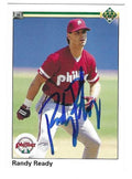 Autographed RANDY READY Philadelphia Phillies 1990 Upper Deck Card