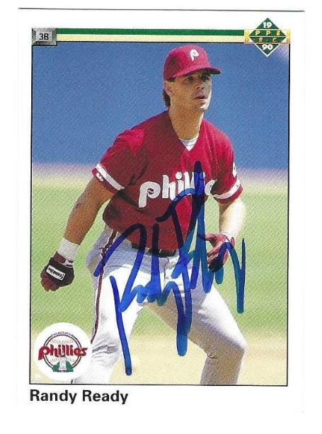 Autographed RANDY READY Philadelphia Phillies 1990 Upper Deck Card