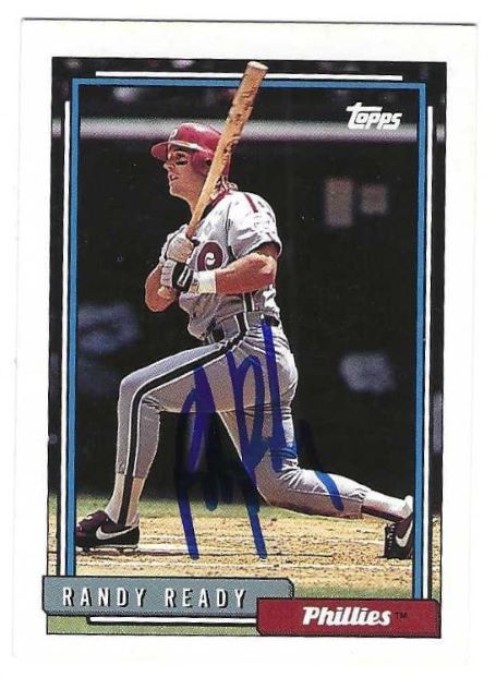 Autographed RANDY READY Philadelphia Phillies 1992 Topps Card